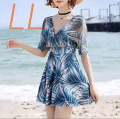ワンピース水着　LL 大きめサイズ　ブルー　青　グリーン　緑　夏　海　プールのサムネイル