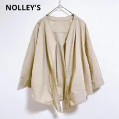 【ノーリーズ】ノーカラージャケット 美品　綿１００％　ベージュ　タックデザイン