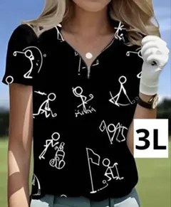 【新品/3Lサイズ】ゴルフウェア レディース ハーフジップ 半袖ポロシャツ 黒色