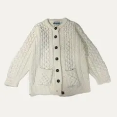 ビンテージ　アラン編み　クルーネック　ニット　カーディガン　Sサイズ