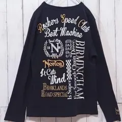 Norton 刺繍プリントロゴVネック長袖リブカットソー ブラック