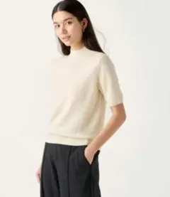 新品 カシミヤモックネックセーター ユニクロ 半袖 S オフホワイト