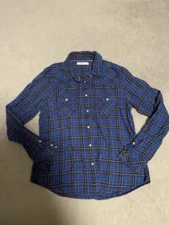 青系チェック柄 長袖シャツ