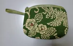 花柄布製ポーチ 緑色 小型