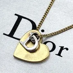 良品 Dior ネックレス ハート Dロゴ ゴールド シルバー コンビカラー