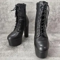 attagirl 【23】厚底 レースアップ ショートブーツ ヒール 黒