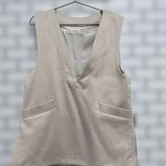 ベージュ Vネック ヘリンボーン ベスト