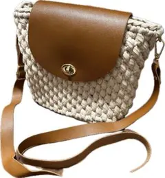 Tシャツヤーンのポコポコショルダーバッグ　ハンドメイド　手編み　スキンカラー