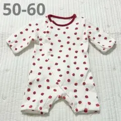 【50-60】 いちご　ベビー　長袖　ロンパース　キルト