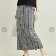 D【麻混】ユナイテッドアローズ チェックバックスリット タイトスカート M