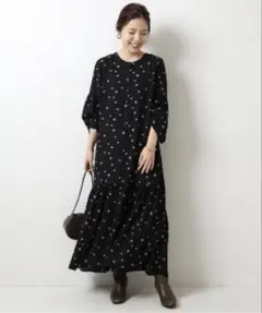 Spick and Span ジャスト別注フラワーワンピース 花柄 黒 マキシ丈
