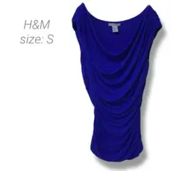 【エイチアンドエム】H&M ドレープデザイン ノースリーブカットソー S ブルー