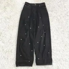 vergamot ハートプリントワイドパンツ　デニム　韓国ブランド　ブラック　M