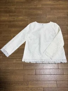 18、レース装飾 ホワイト 長袖トップス