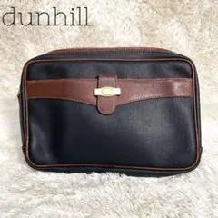 ダンヒル　セカンドバッグ クラッチバッグ　チェック　ゴールド金具　レザー　PVC