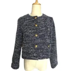 BRAHMIN ブラーミン ツイード ニット ジャケット 金ボタン ネイビー L