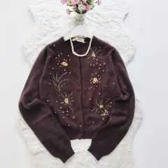 ドルチェアンドガッバーナ*スパンコール刺繍カーディガン　花　ビジュー 茶色 40のサムネイル