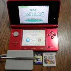 任天堂3DS　レッド　 4GB SDカード　タッチペン　充電器 　ゲームソフト