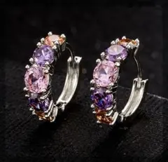 おしゃれ 上品 アメジスト フープピアス シルバー