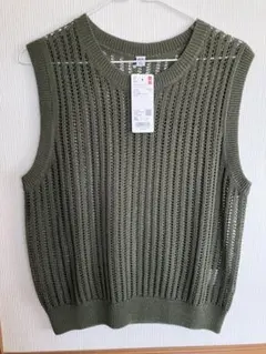 オリーブ色 ノースリーブニット XL