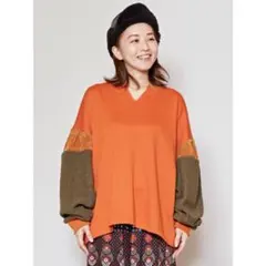 チャイハネ　アミナ　異素材パッチワーク スウェットプルオーバー