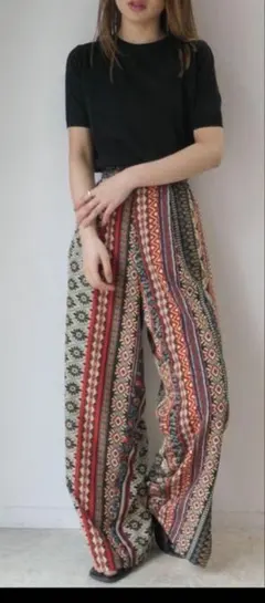 コーナーズバイケーアール　アフリカンバティック　エスニック　タックワイドパンツ