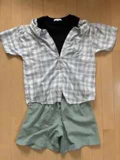 GLOBAL WORK チェック柄シャツとハーフパンツセット 150