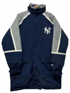90s STARTER ヤンキース 中綿ナイロンロングコート XL 紺