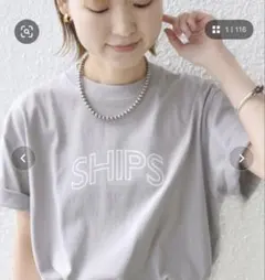 【試着のみ】　SHIPS ロゴ Tシャツ ライトグレー Lのサムネイル