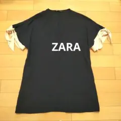 ZARA 配色 半袖ワンピース 袖リボン