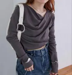ミスティック　tシャツ オフショルロングT レディース　チャコール　サイズ2