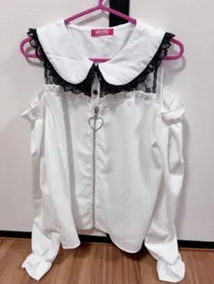 レース付きオフショルダー長袖シャツ