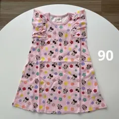 新品 (90) 肩フリル ワンピース ミニーちゃん ミッキー お花 しまむら