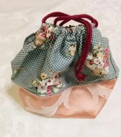 昭和レトロ/ハンドメイド花柄巾着袋 　小物入れ