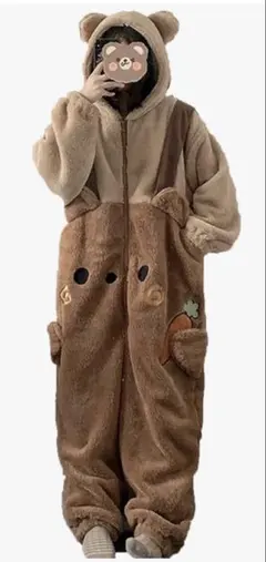 クマ耳付きフリースルームウェア