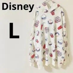 Disney パーカー　【L】 ミッキー　パークフード柄　総柄　綿混　ゆったり