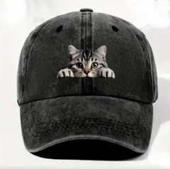 猫プリントキャップ　ブラック　レディース