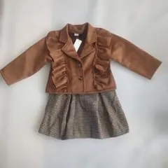 子供用　セットアップ　スエードジャケット×チェック柄スカート　100cm相当