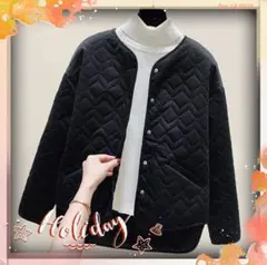 軽いのに暖かい裏ボア付❤ライトキルティングジャケット　ブラック