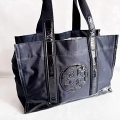 トリーバーチ トートバッグ エラ A4収納 ナイロン エナメル ビッグロゴ 黒