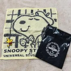 【非売品・未使用】スヌーピー ノベルティ　2点セット　ハンドタオル デニム風巾着