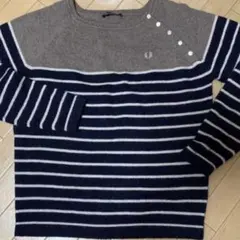 フレッドペリー　ウールアンゴラ　ネイビー グレー ストライプ ニットセーター