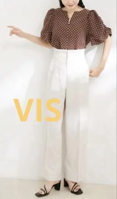 未使用★VIS★サス付きリラックス ワイドパンツ 接触冷感・防シワ