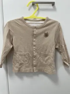 ベージュ カーディガン 70~80サイズ クマ刺繍付き