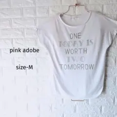 300円〜ピンクアドベ 英字プリントフレンチスリーブTシャツ 白 M　ワールドのサムネイル