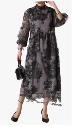 美品HUG.U ロングドレス　刺繍花柄　ワンピース　フォーマル　二次会　結婚式