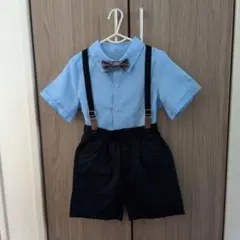 フォーマルキッズ服 水色シャツ 紺ショートパンツ 130サイズ