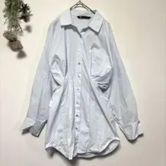 ZARA ザラ｜ウエストタックシャツ｜ウエストギャザー長袖シャツ｜水色｜M｜