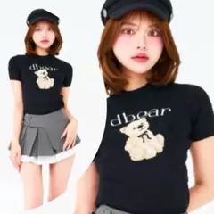 Darich エンブロイダリーDbearハーフスリーブニットトップス BLK