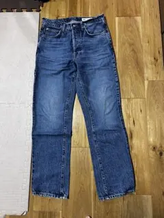 【美品】ZARA ザラ ボタンフライ ストレート デニムパンツ 濃紺 32